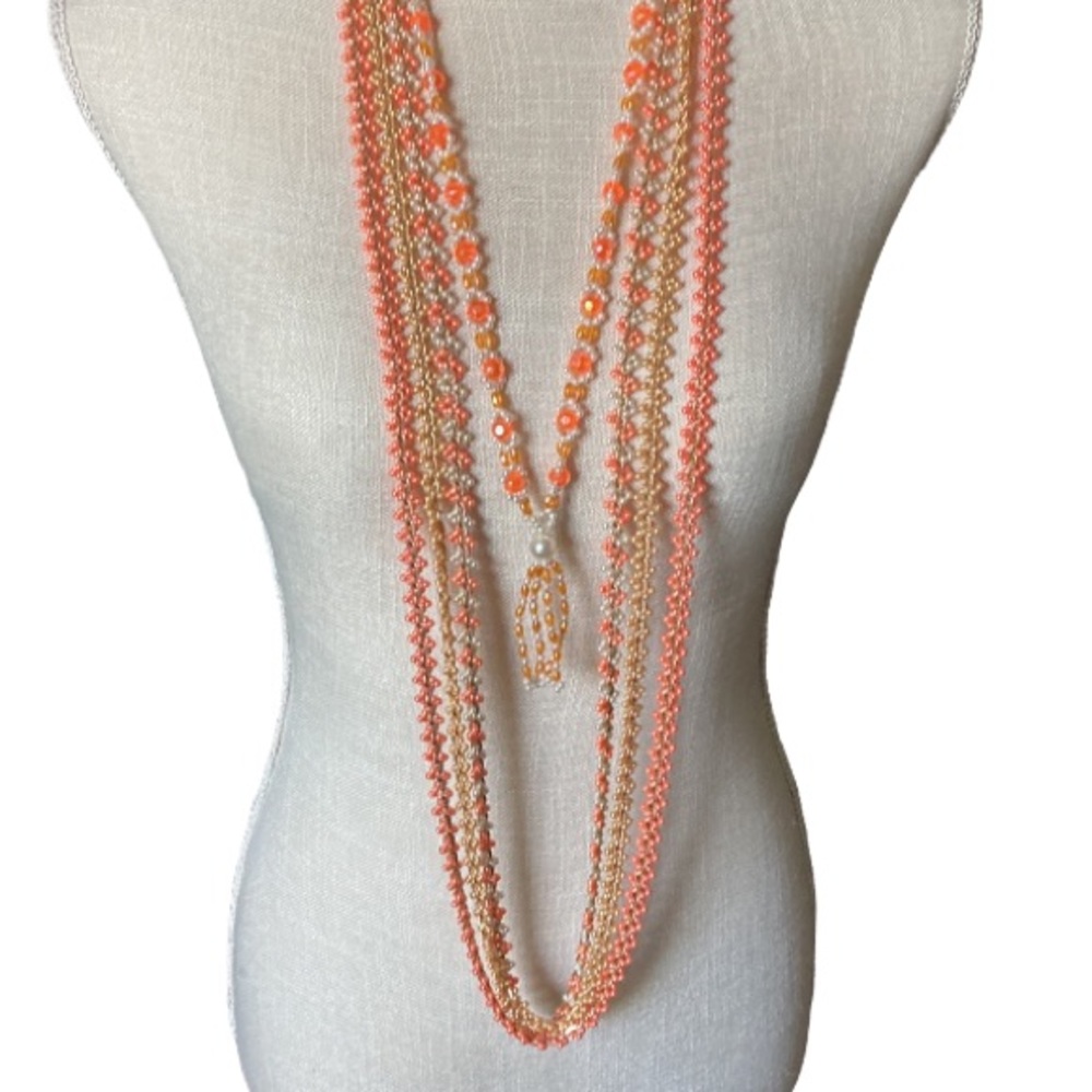 Long Plastic beaded Necklaces Costume Jewelry Necklaces Orange White Gold
